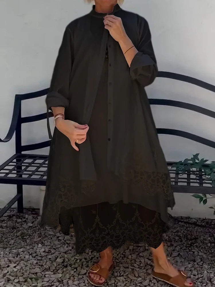 LÉORALABEL Lace Cotton-Linen Dress & Cardigan Set — Breezy Layers for Effortless Days