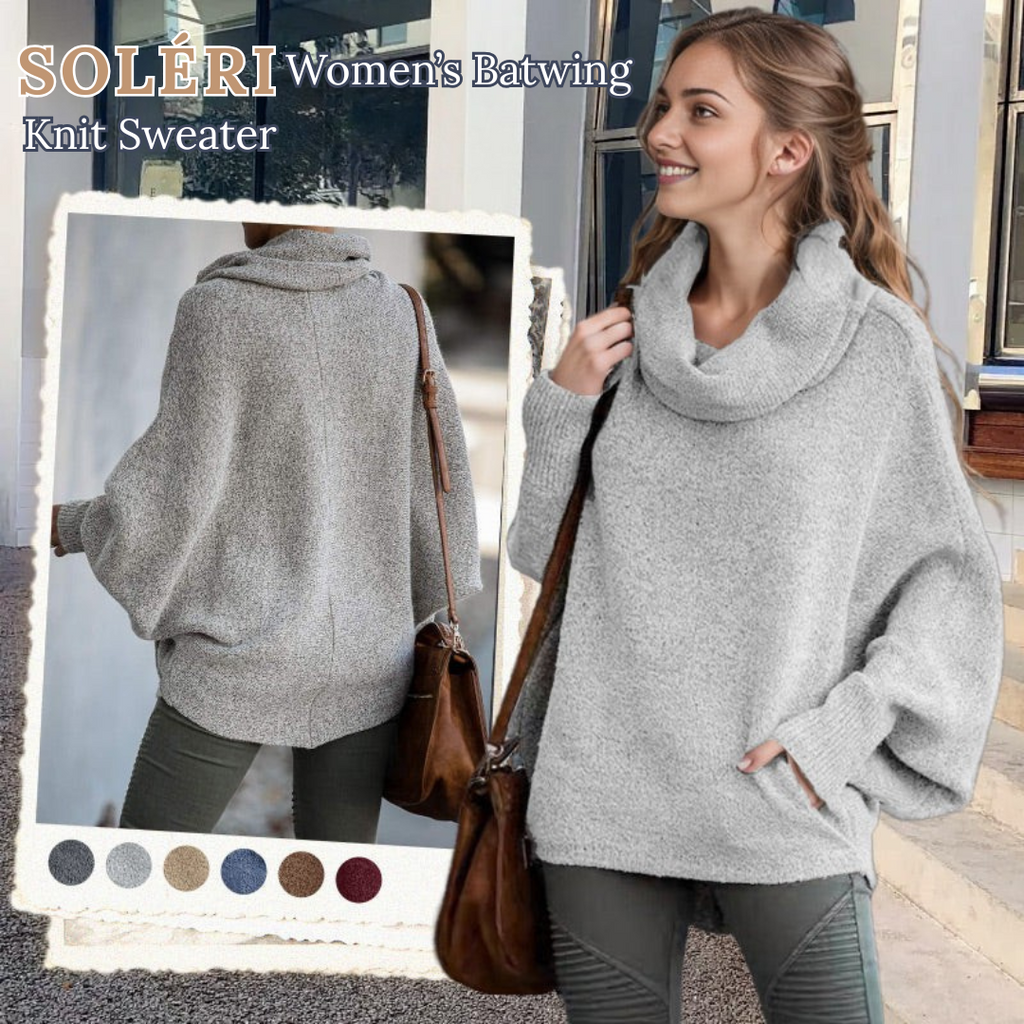 LÉORALABEL Women’s Batwing Knit Sweater – Soft Cowl Neck with Pockets