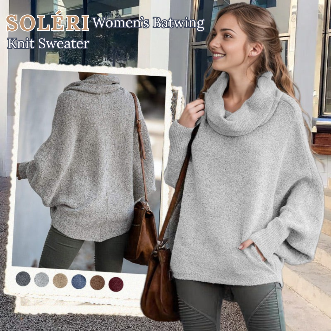 LÉORALABEL Women’s Batwing Knit Sweater – Soft Cowl Neck with Pockets