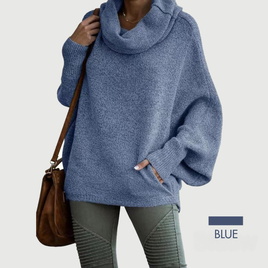 LÉORALABEL Women’s Batwing Knit Sweater – Soft Cowl Neck with Pockets