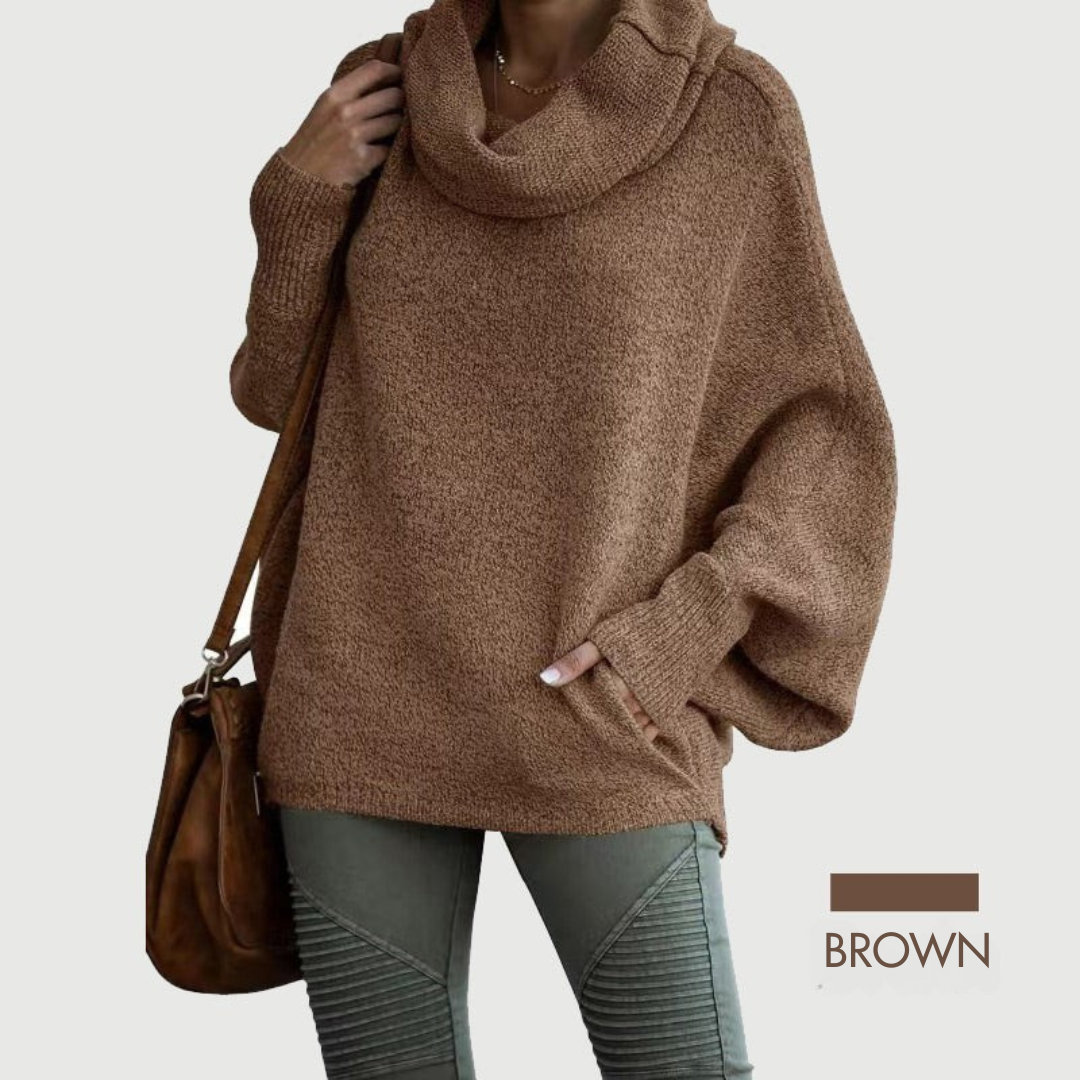 LÉORALABEL Women’s Batwing Knit Sweater – Soft Cowl Neck with Pockets