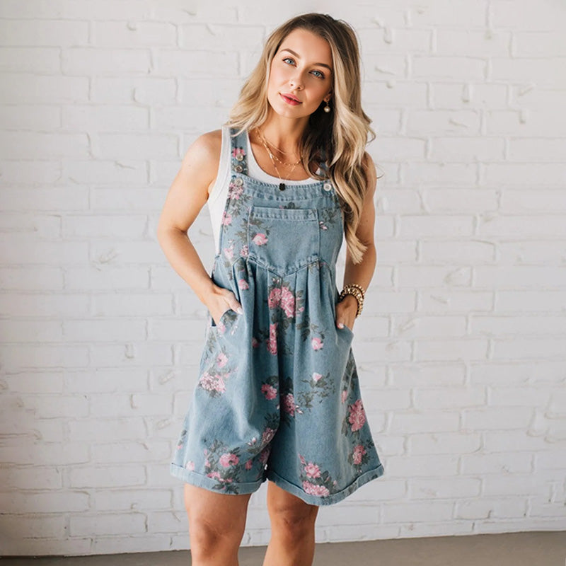 Elara Vintage Floral Denim Playsuit