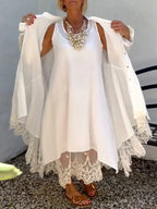 LÉORALABEL Lace Cotton-Linen Dress & Cardigan Set — Breezy Layers for Effortless Days