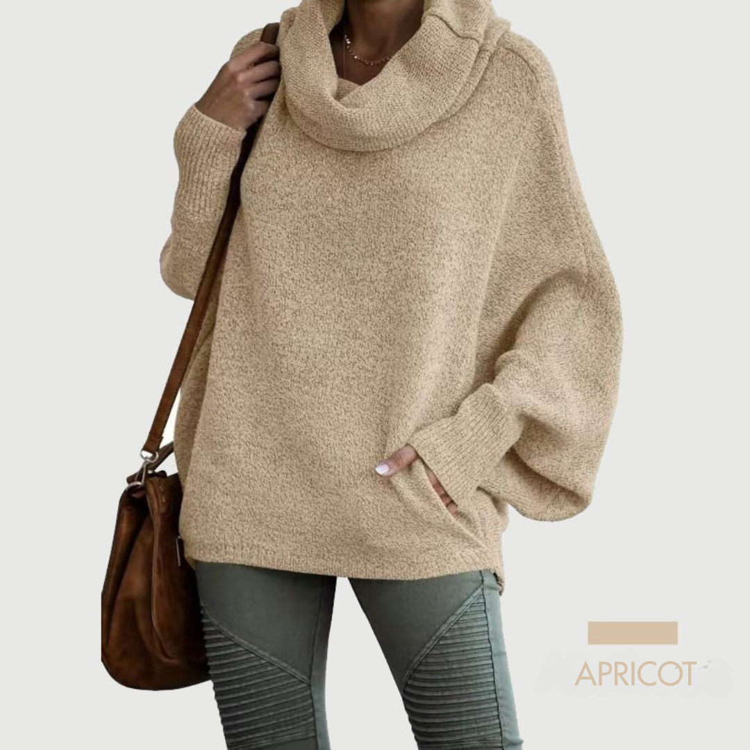 LÉORALABEL Women’s Batwing Knit Sweater – Soft Cowl Neck with Pockets