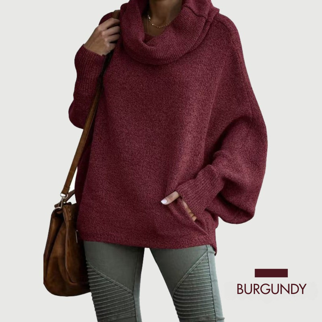 LÉORALABEL Women’s Batwing Knit Sweater – Soft Cowl Neck with Pockets