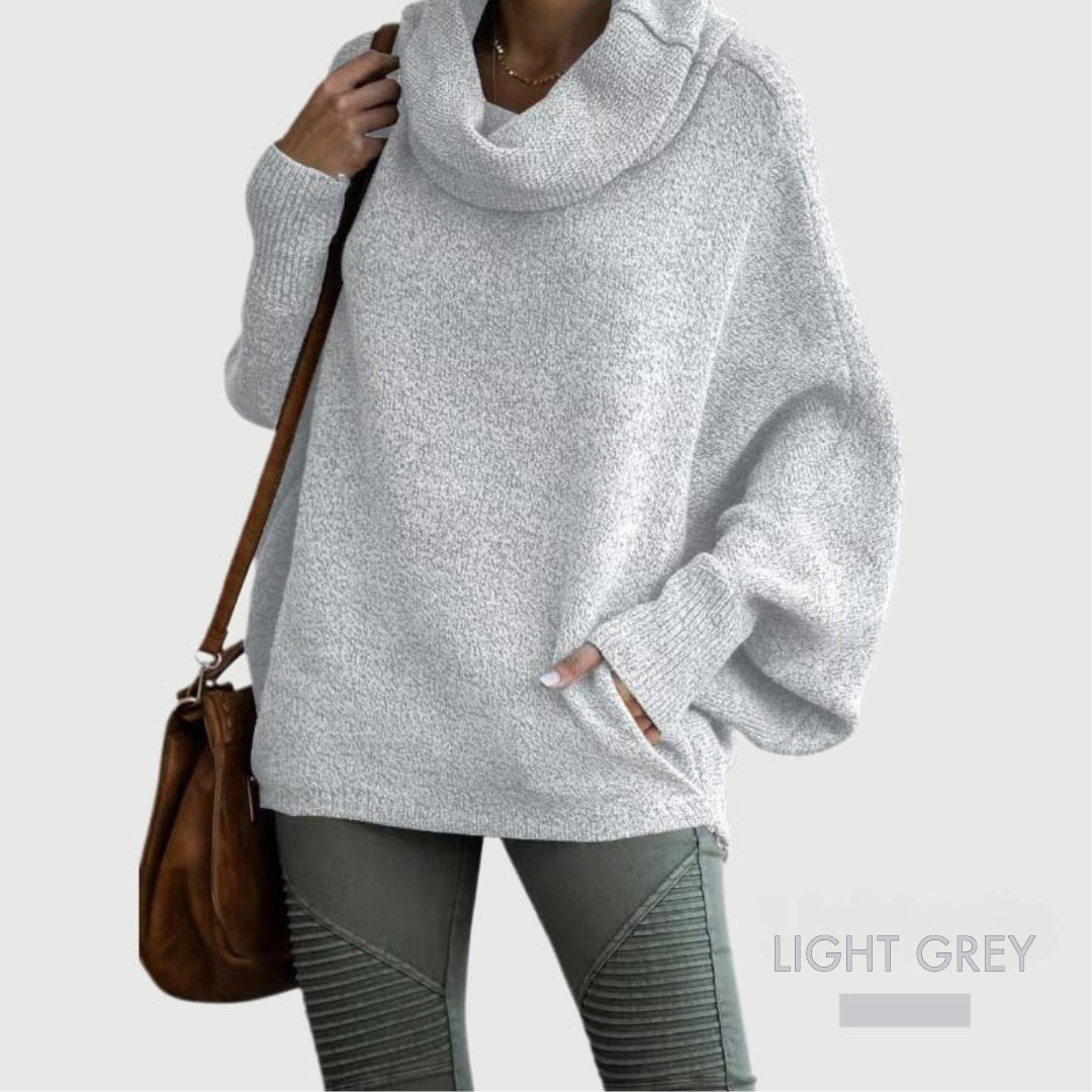 LÉORALABEL Women’s Batwing Knit Sweater – Soft Cowl Neck with Pockets