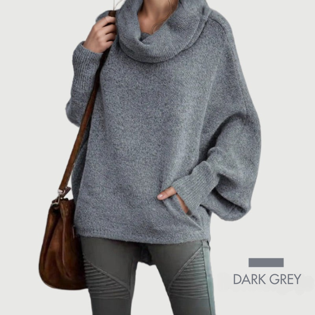 LÉORALABEL Women’s Batwing Knit Sweater – Soft Cowl Neck with Pockets