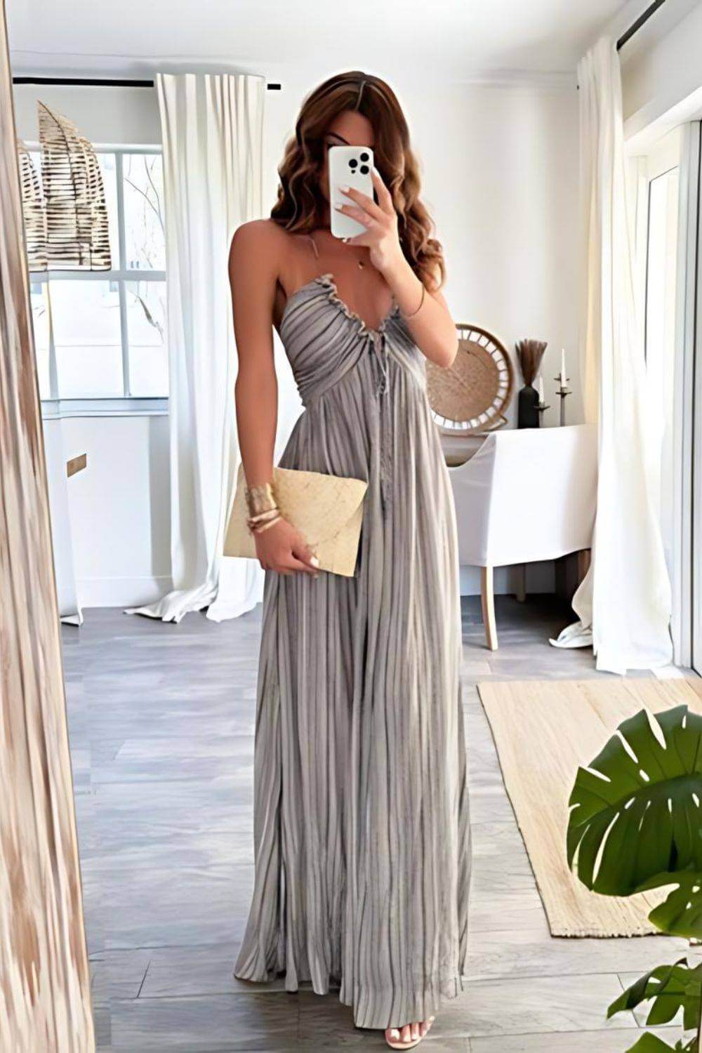 Hollie – Pleated Back-Tie Maxi Dress
