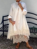 LÉORALABEL Lace Cotton-Linen Dress & Cardigan Set — Breezy Layers for Effortless Days