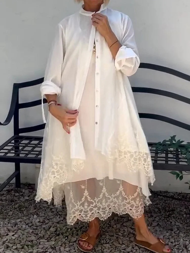 LÉORALABEL Lace Cotton-Linen Dress & Cardigan Set — Breezy Layers for Effortless Days