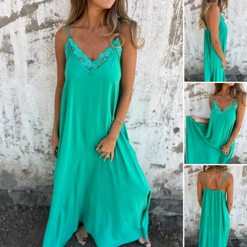 Luna Lace V-Neck Flowing Maxi Dress