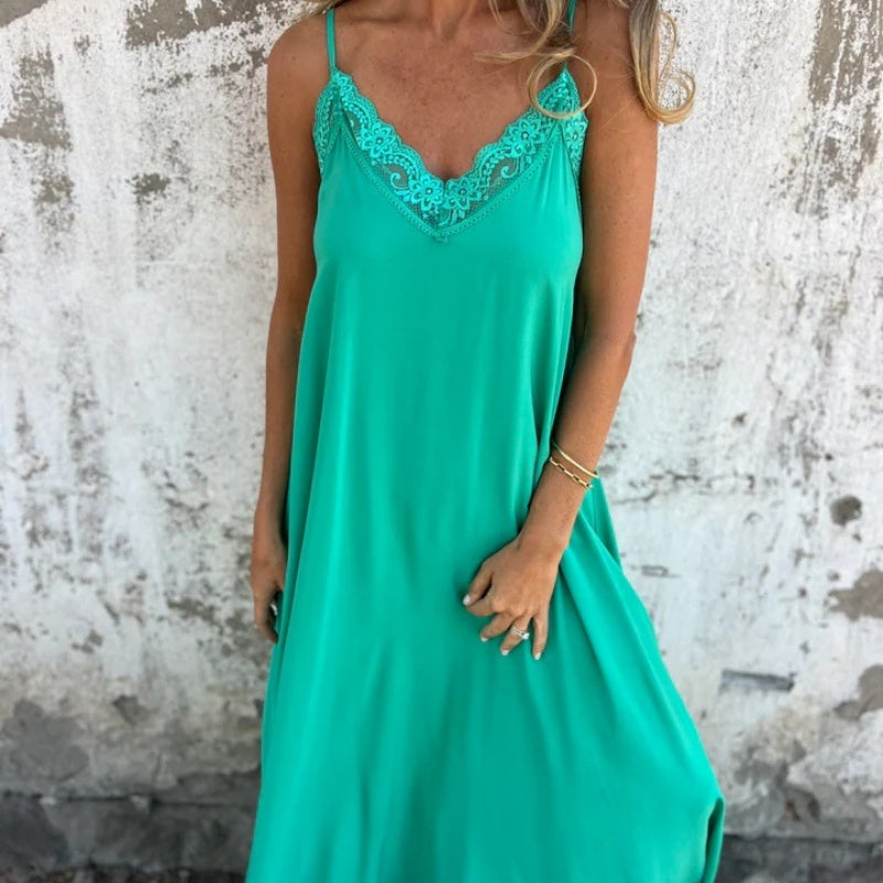 Luna Lace V-Neck Flowing Maxi Dress