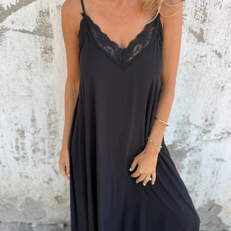 Luna Lace V-Neck Flowing Maxi Dress