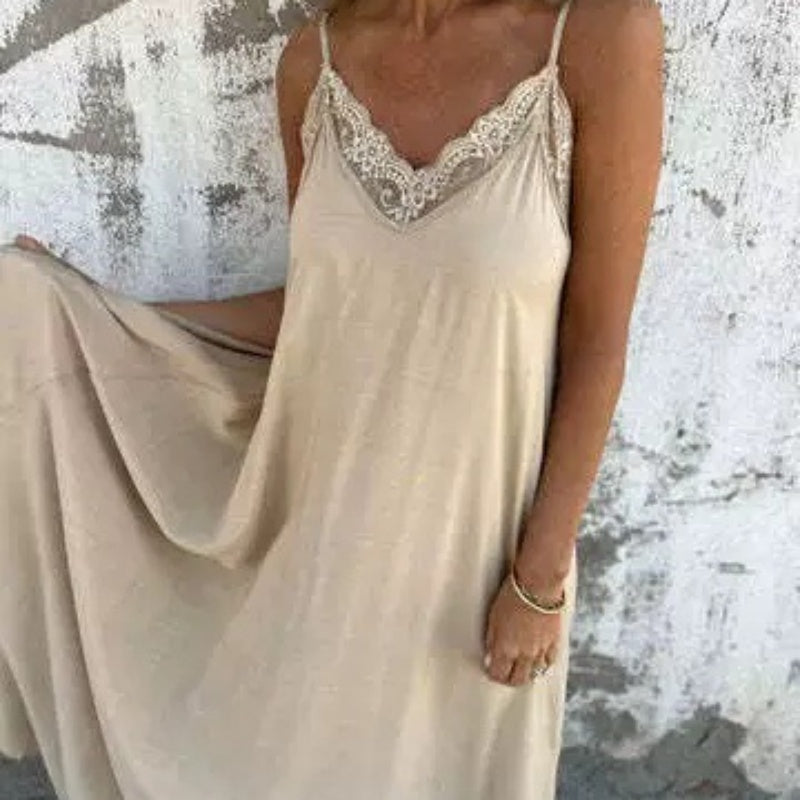 Luna Lace V-Neck Flowing Maxi Dress