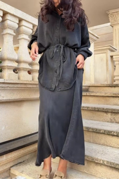 LÉORALABEL Tie-Waist Shirt & Skirt Set – Effortless Layers for Aussie Days