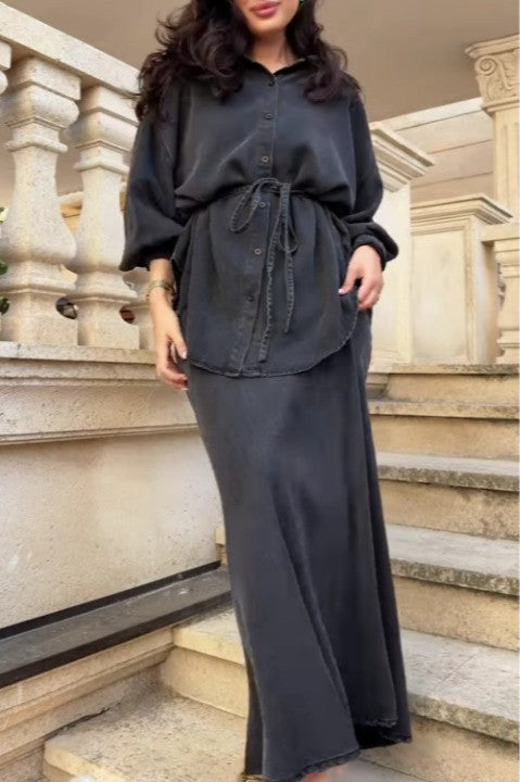 LÉORALABEL Tie-Waist Shirt & Skirt Set – Effortless Layers for Aussie Days