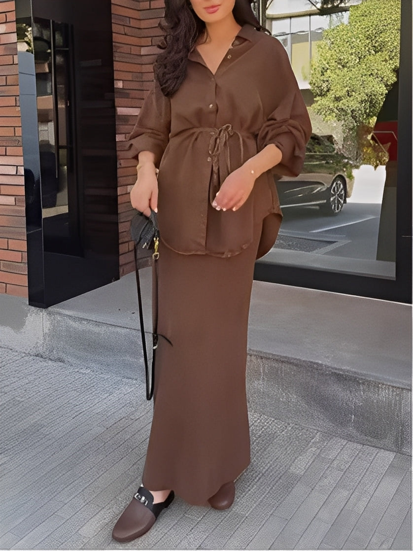 LÉORALABEL Tie-Waist Shirt & Skirt Set – Effortless Layers for Aussie Days