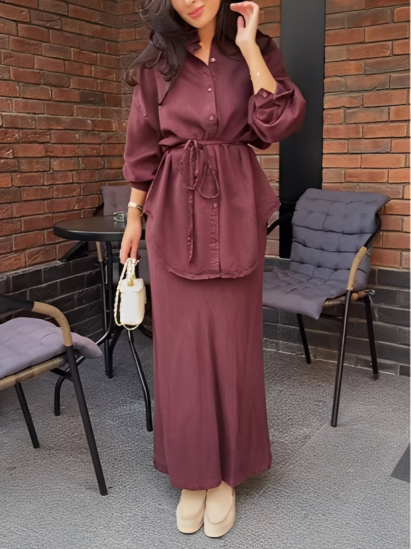 LÉORALABEL Tie-Waist Shirt & Skirt Set – Effortless Layers for Aussie Days