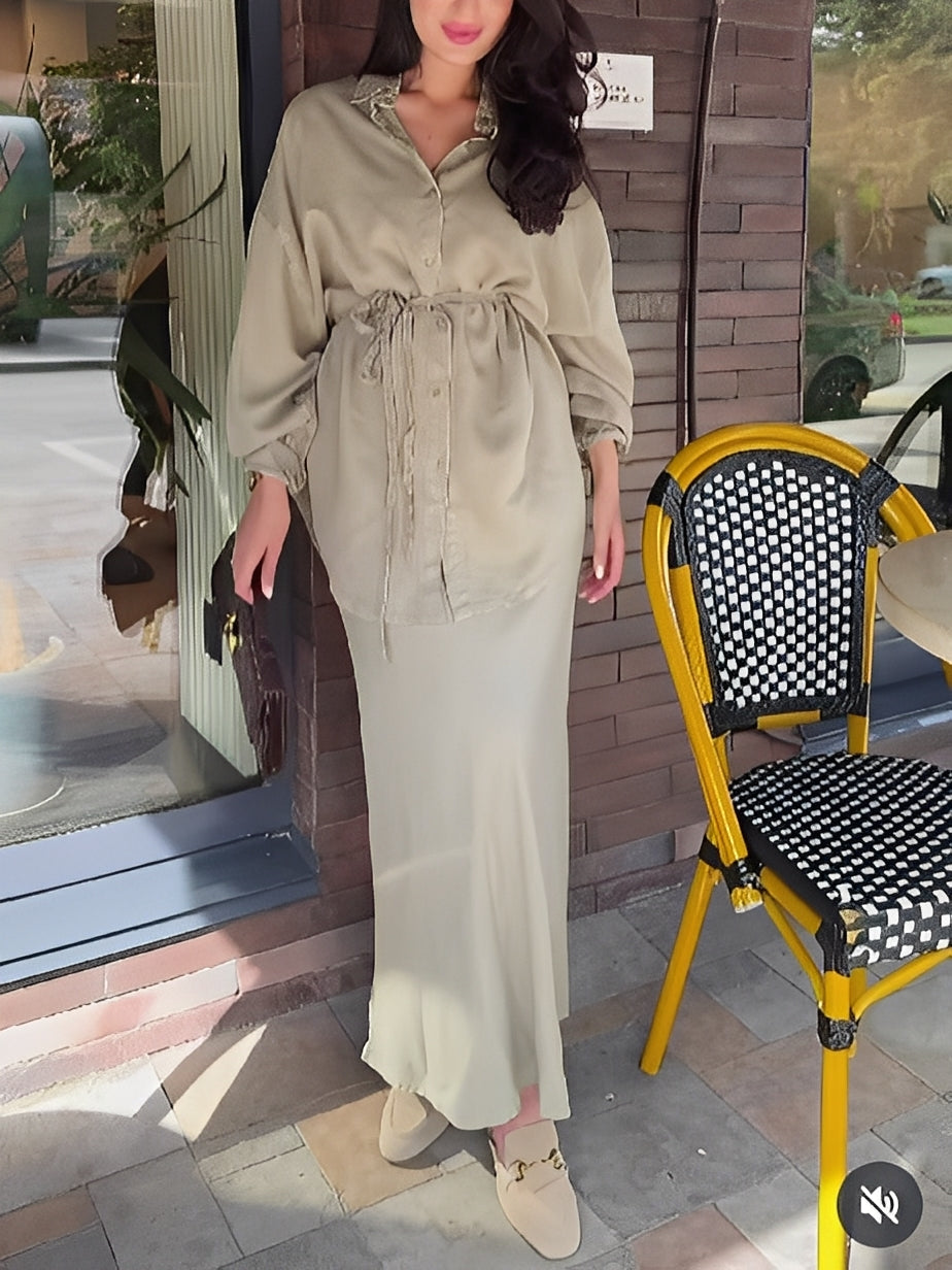 LÉORALABEL Tie-Waist Shirt & Skirt Set – Effortless Layers for Aussie Days